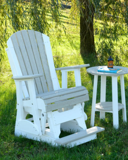 2 foot adirondack poly balcony glider birch and white in backyard on grass