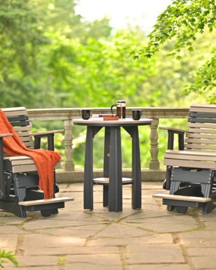 LuxCraft 2 foot plain balcony glider weatherwood and black with LuxCraft Deluxe End Table