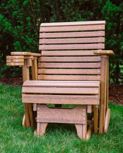 LuxCraft 2 foot glider hair antique mahogany with cup holder accessory.