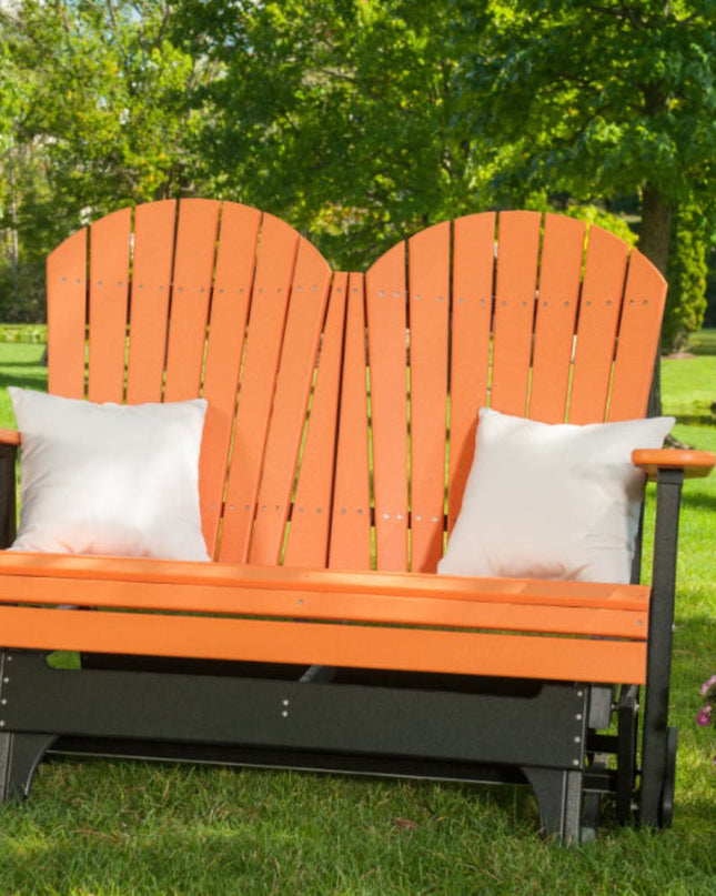 LuxCraft 4 foot adirondack glider tangerine and black with canvas cushions