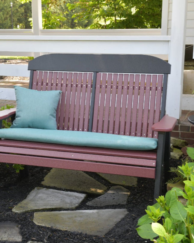 LuxCraft 4' Seat Cushion in Cast Breeze featured on a 4' Classic Poly Bench.