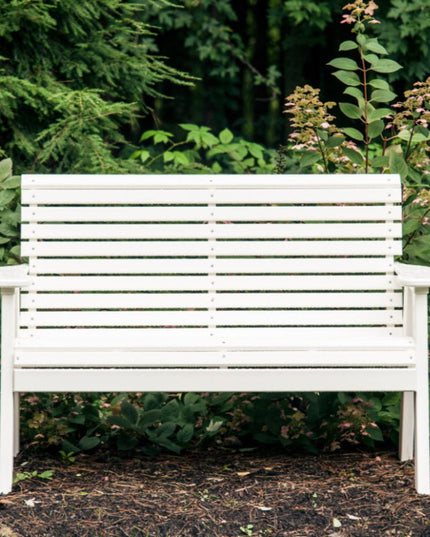 LuxCraft plain bench white in garden.