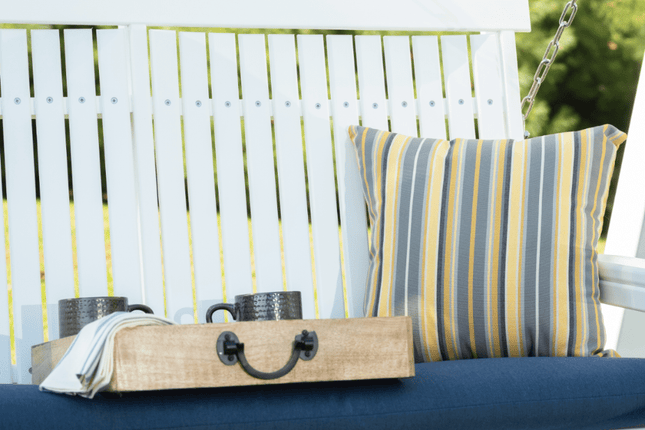 4 foot poly swing white with pillows and drinks