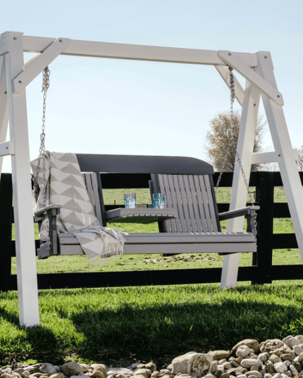 5 foot classic poly swing gray slate near pond