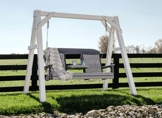 5 foot classic poly swing gray slate near pond