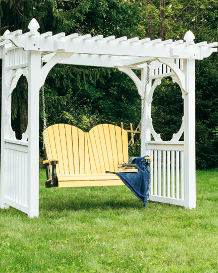 Adirondack Poly Swing Yellow and Black on Pergola