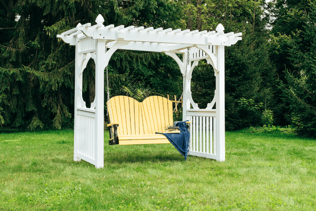Adirondack Poly Swing Yellow and Black on Pergola