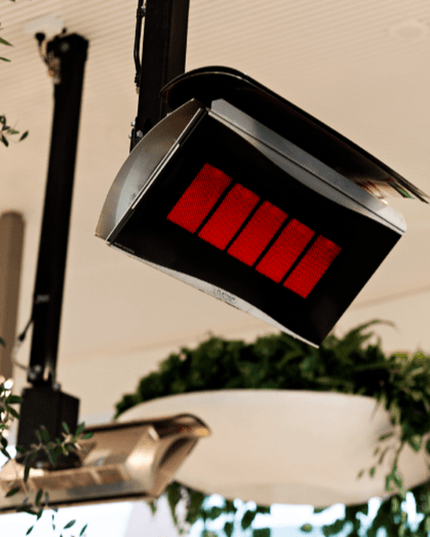 Bromic 300 ceiling mounted on patio.