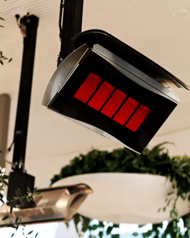 Bromic 300 ceiling mounted on patio.