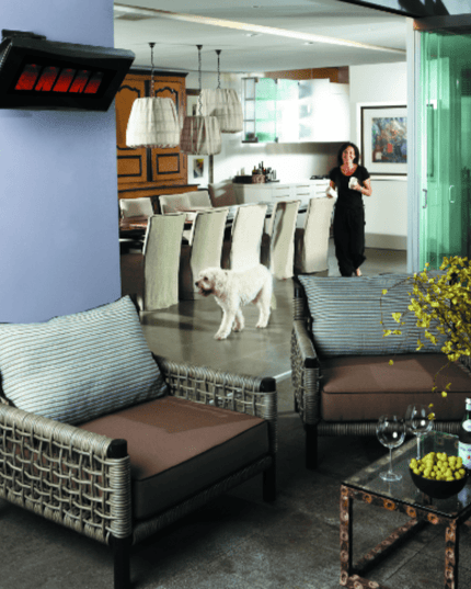 Bromic Platinum 500 wall mounted featured in outdoor patio.