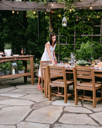 Lux craft island, side chair featured in mahogany with an LuxCraft island table.