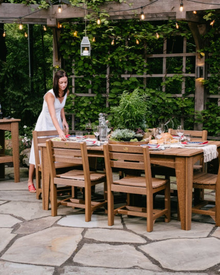 LuxCraft Island Dining Table 44" x 72" featured in Antique Mahogany with Island Side chairs and Island Buffet Table.