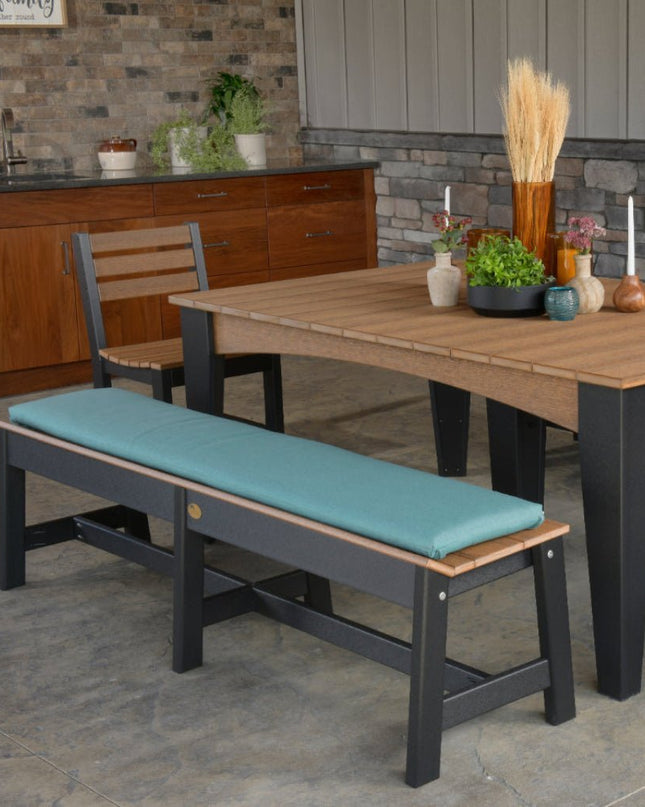 LuxCraft 72" Café Dining Bench Cushion in Cast Breeze on 72" Café Dining Bench.