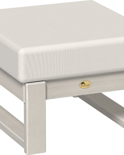 White canvas ottoman with birch frame on a white background
