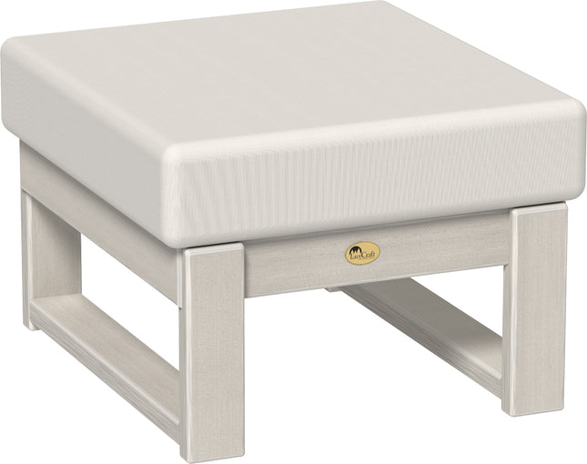 White canvas ottoman with birch frame on a white background