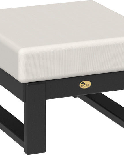 Canvas cushioned stool with black frame on a white background