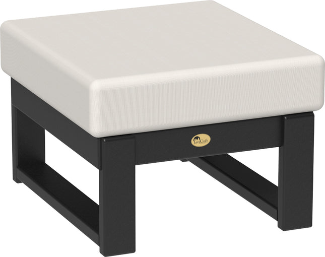Canvas cushioned stool with black frame on a white background