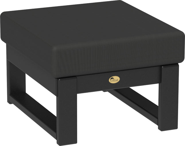 Black ottoman with a visible brand logo on a white background