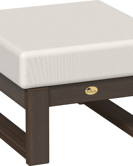 Polywood ottoman with canvas cushion and Brazilian Walnut frame on a white background