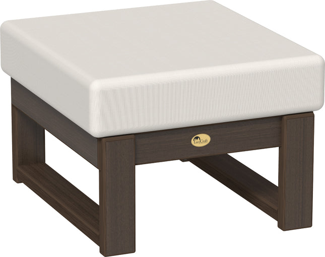 Polywood ottoman with canvas cushion and Brazilian Walnut frame on a white background