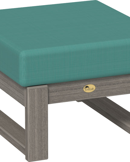 Cast Breeze cushioned ottoman with coastal gray frame on a white background