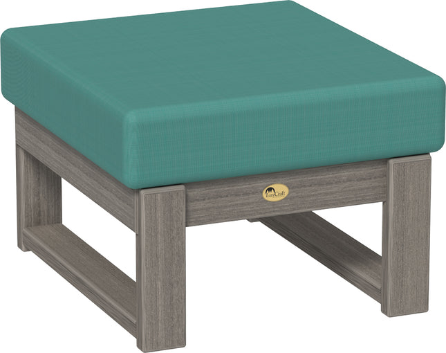 Cast Breeze cushioned ottoman with coastal gray frame on a white background