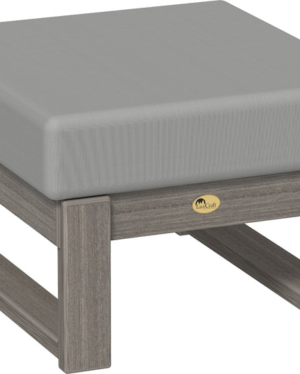 Gray cushioned ottoman with coastal gray frame on a white background