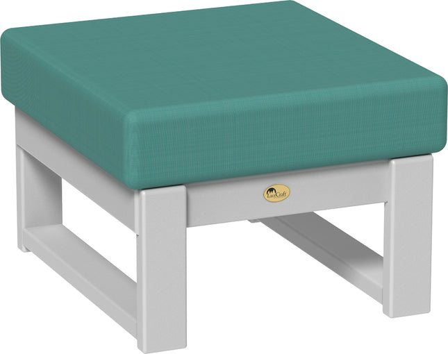 Cast Breeze cushioned ottoman with white frame on a white background