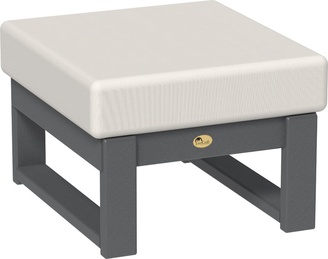 Gray ottoman with a white cushion on a white background