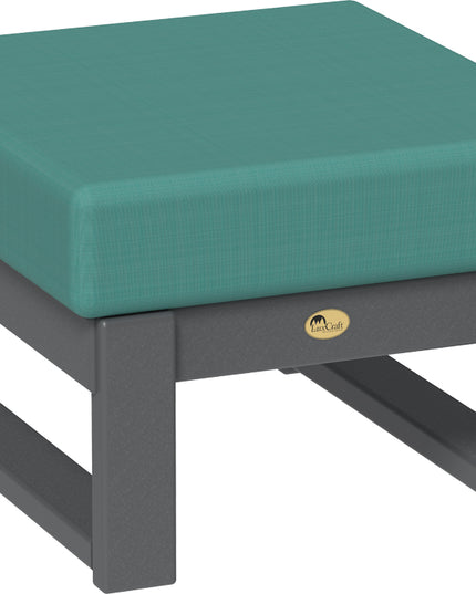 Cast Breeze cushioned ottoman with gray frame on a white background