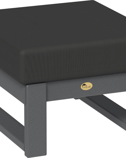 Black ottoman with gray legs on a white background