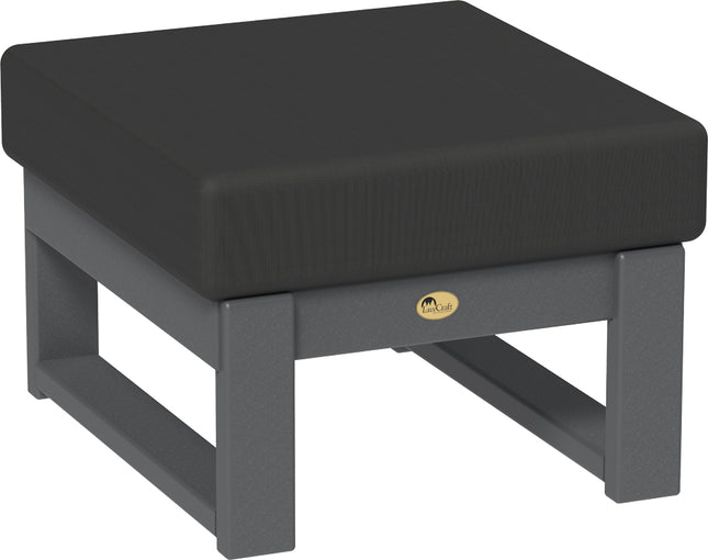 Black ottoman with gray legs on a white background