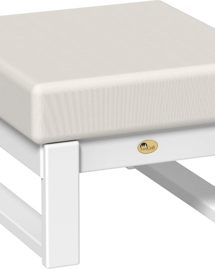 White ottoman with a canvas cushion on a white background