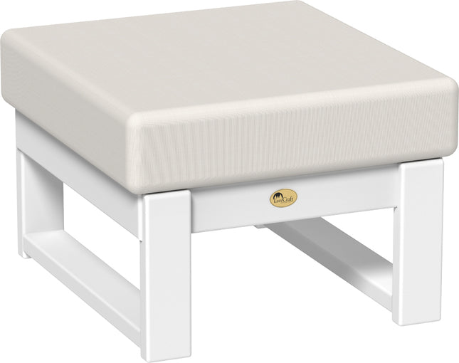 White ottoman with a canvas cushion on a white background