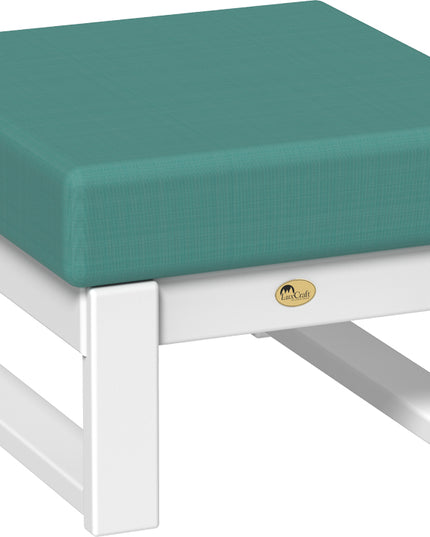 Cast Breeze cushioned ottoman with white frame on a white background