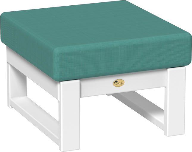 Cast Breeze cushioned ottoman with white frame on a white background