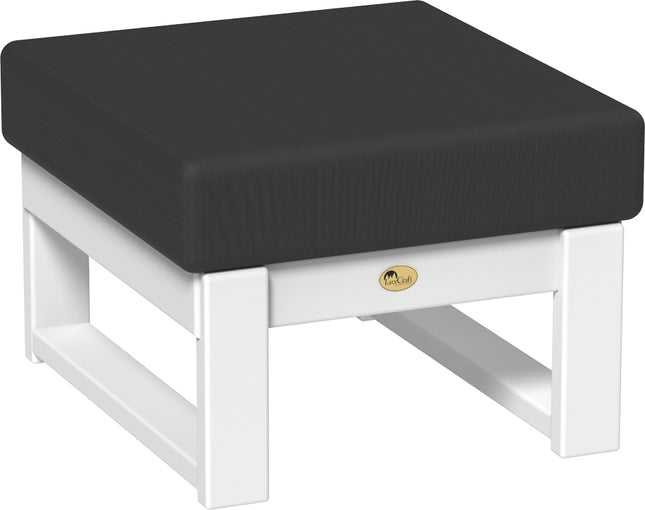 Black cushioned ottoman with white frame on a white background