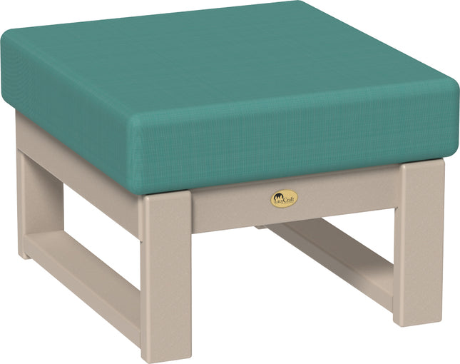 Cast Breeze cushioned ottoman with beige frame on a white background