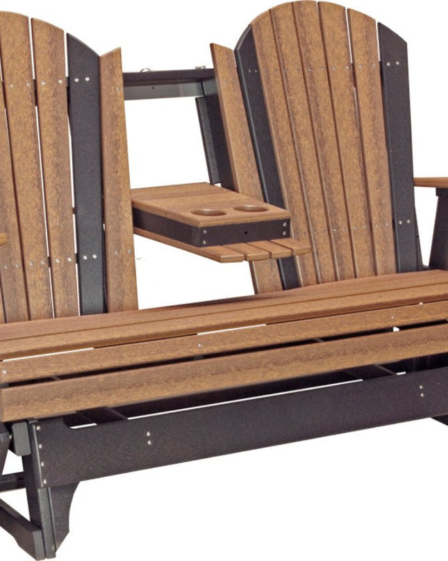 LuxCraft 5 foot adirondack glider with console down antique mahogany and black