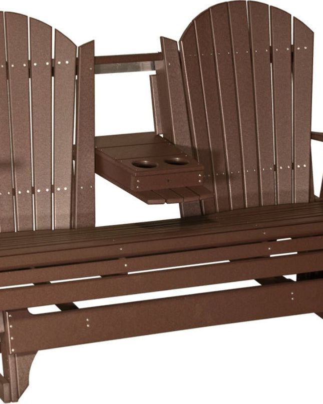 LuxCraft 5 foot adirondack glider with console down chestnut brown