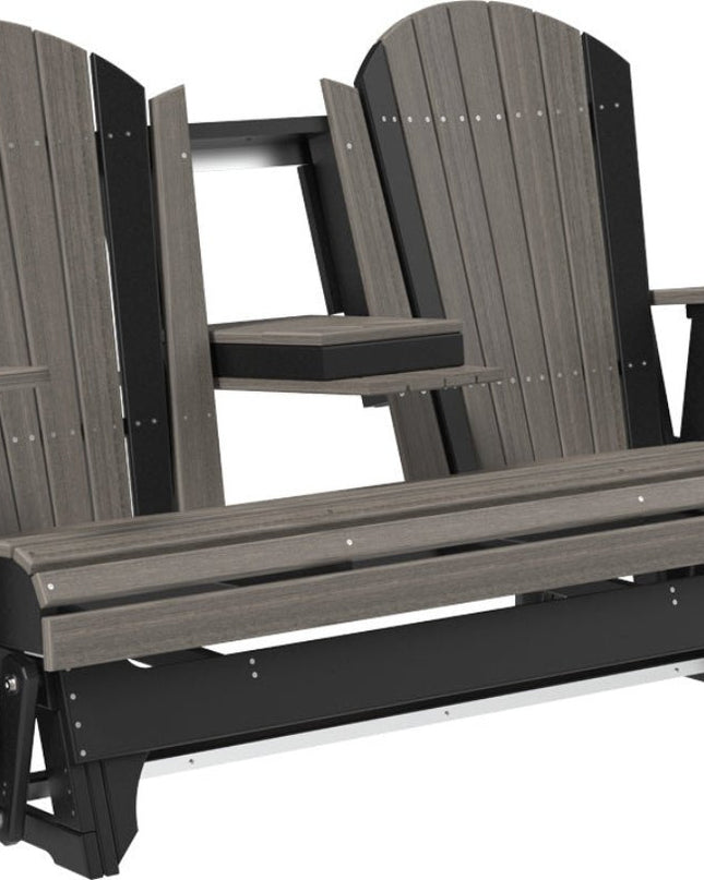 LuxCraft 5 foot adirondack glider with console down coastal gray and black