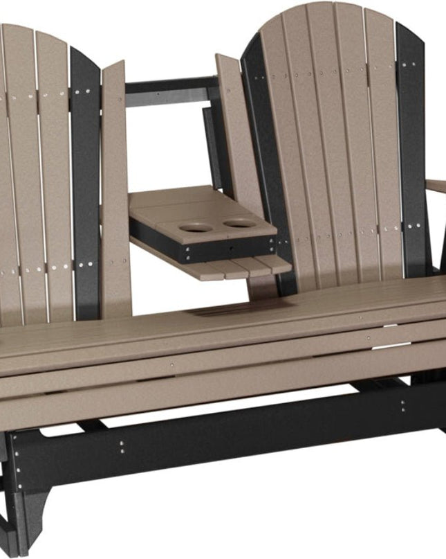 LuxCraft 5 foot adirondack glider with console down weatherwood and black