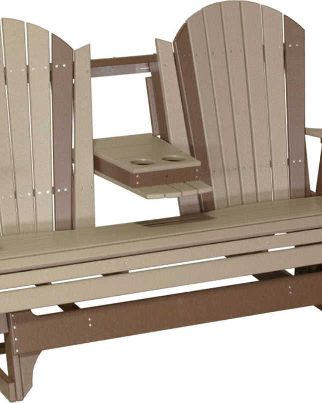 LuxCraft 5 foot adirondack glider with console down weatherwood and brown