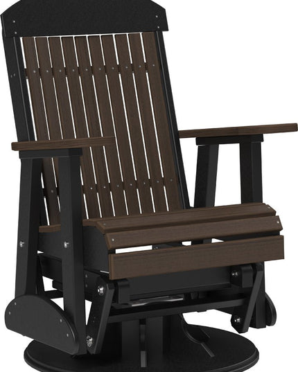 LuxCraft 2' Classic Swivel Glider in Brazilian Walnut and Black.