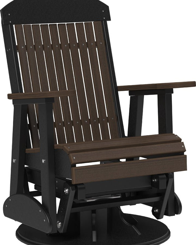LuxCraft 2' Classic Swivel Glider in Brazilian Walnut and Black.