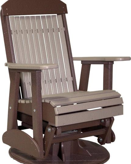 LuxCraft 2 foot Swivel Classic Poly Glider Weatherwood & Chestnut Brown