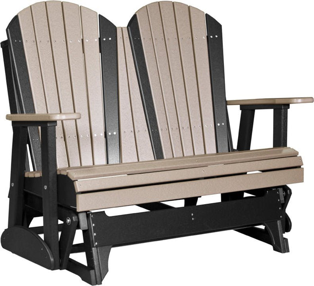 LuxCraft 4 foot Adirondack Poly Glider Weatherwood & Black