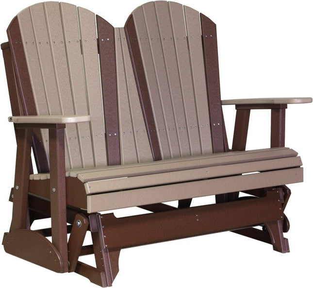 LuxCraft 4 foot Adirondack Poly Glider Weatherwood & Chestnut Brown