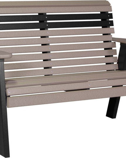 LuxCraft 4 foot Plain Poly Bench Weatherwood & Black