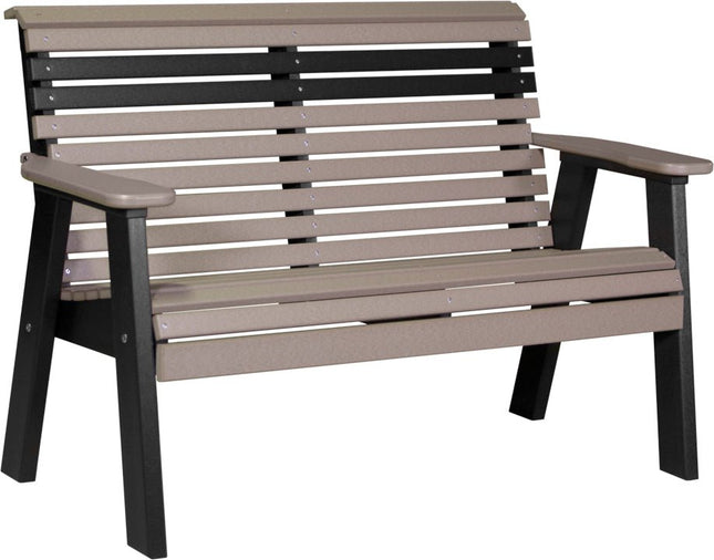 LuxCraft 4 foot Plain Poly Bench Weatherwood & Black